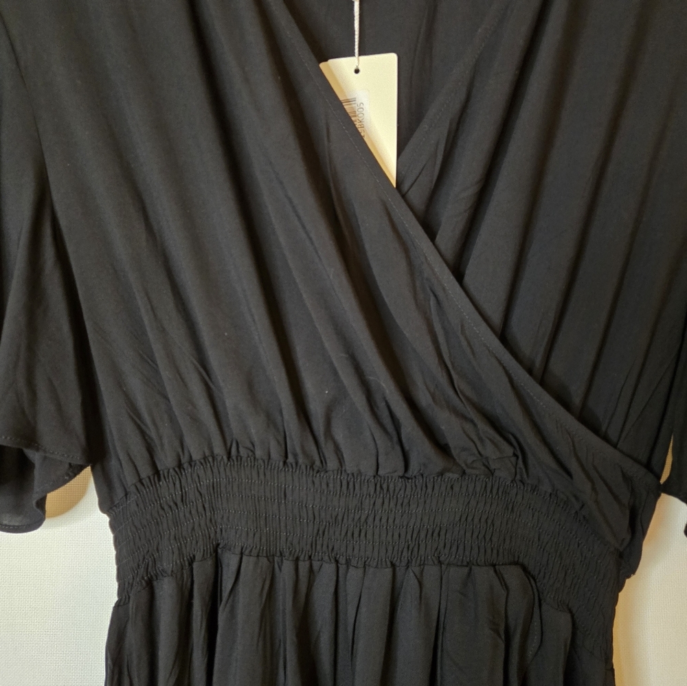 KorMei Women Size XL NWT Black wrap front, elastic waist V-neck dress - Picture 7 of 9